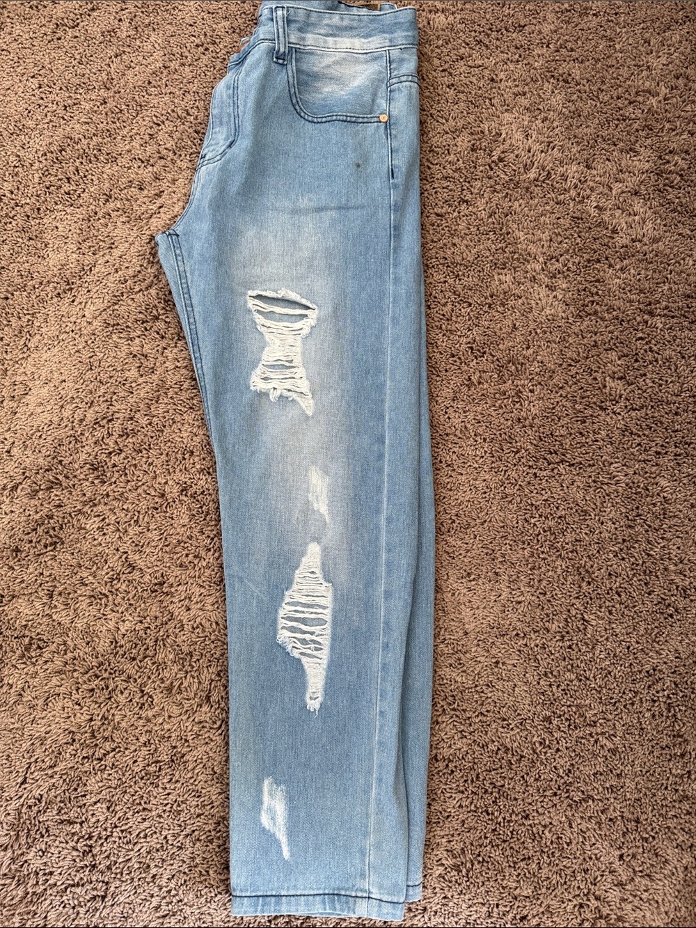 Men's Light Blue Straight Leg Distressed Jeans